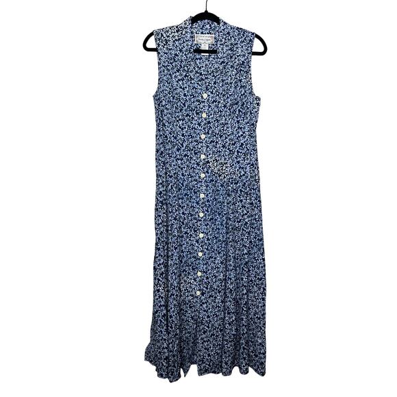 Vintage Jonathan Martin Floral Button Dress Cottage Collared Sleeveless Sz 11 - Picture 1 of 7